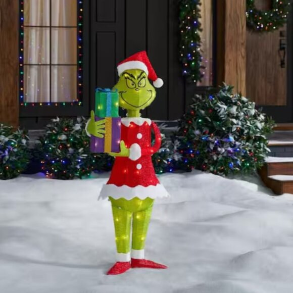 4 Ft The Grinch LED Tinsel Yard Sculpture How The Grinch Stole Christmas Decor - Picture 1 of 6